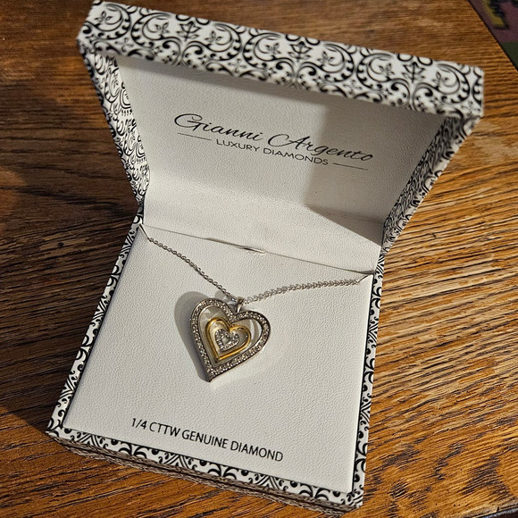 NEW! Gianni Argento Two-Tone 1/4ct. Genuine Diamond Heart Pendant Necklace - Picture 7 of 8